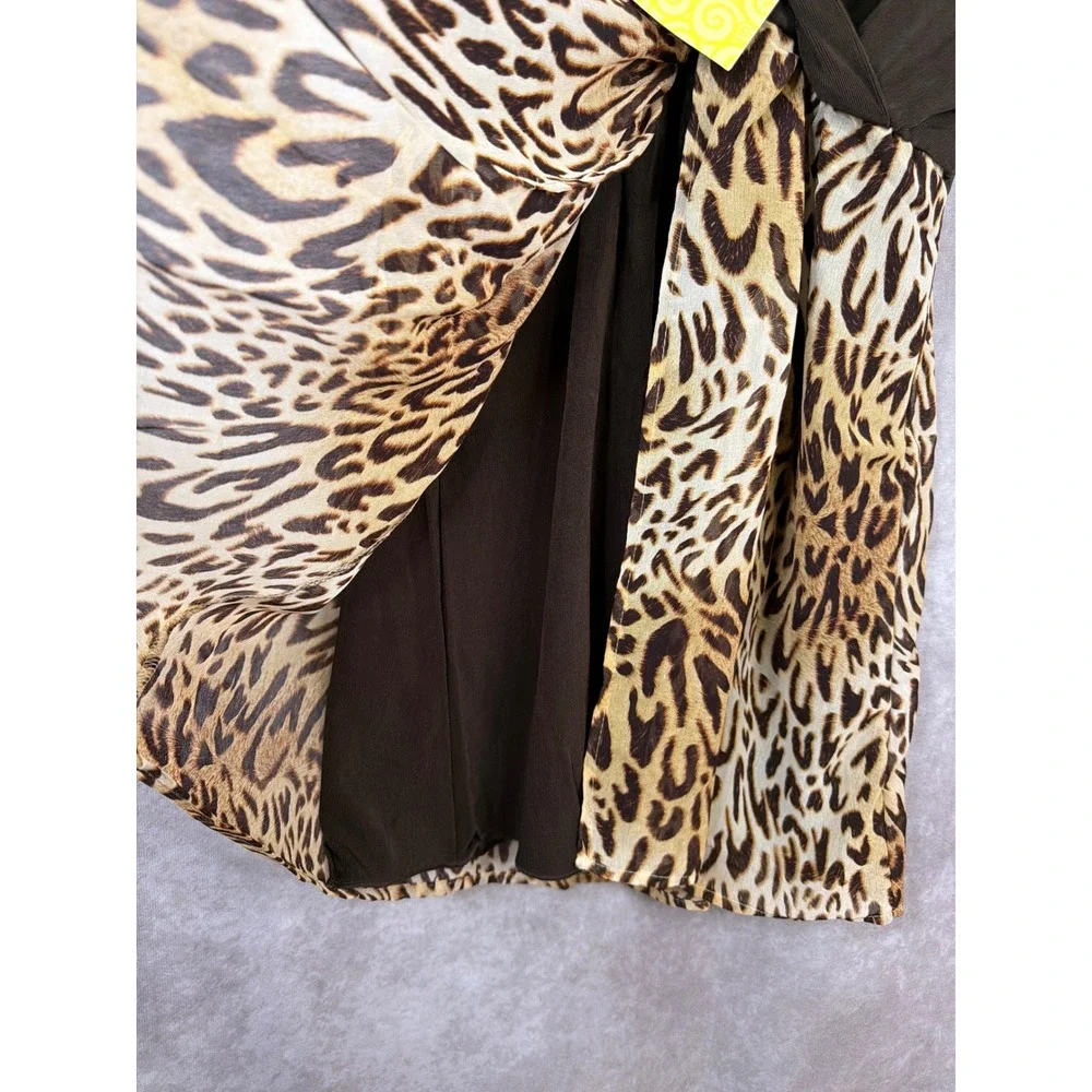 NWT Y2K Citiknits Women's Brown Leopard Print Faux Wrap Mini Dress/Tunic Size M‎